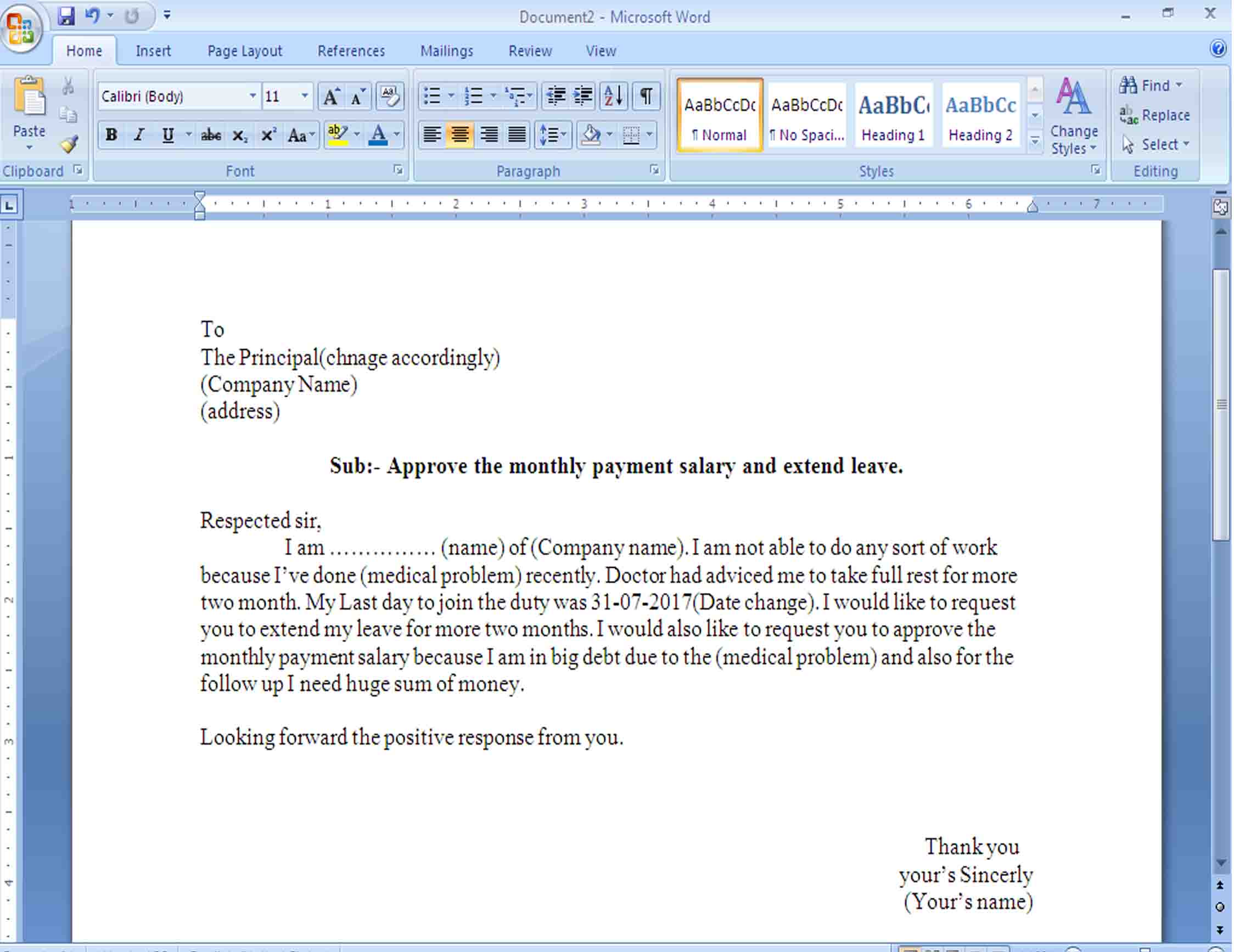 leave application letter in nepali